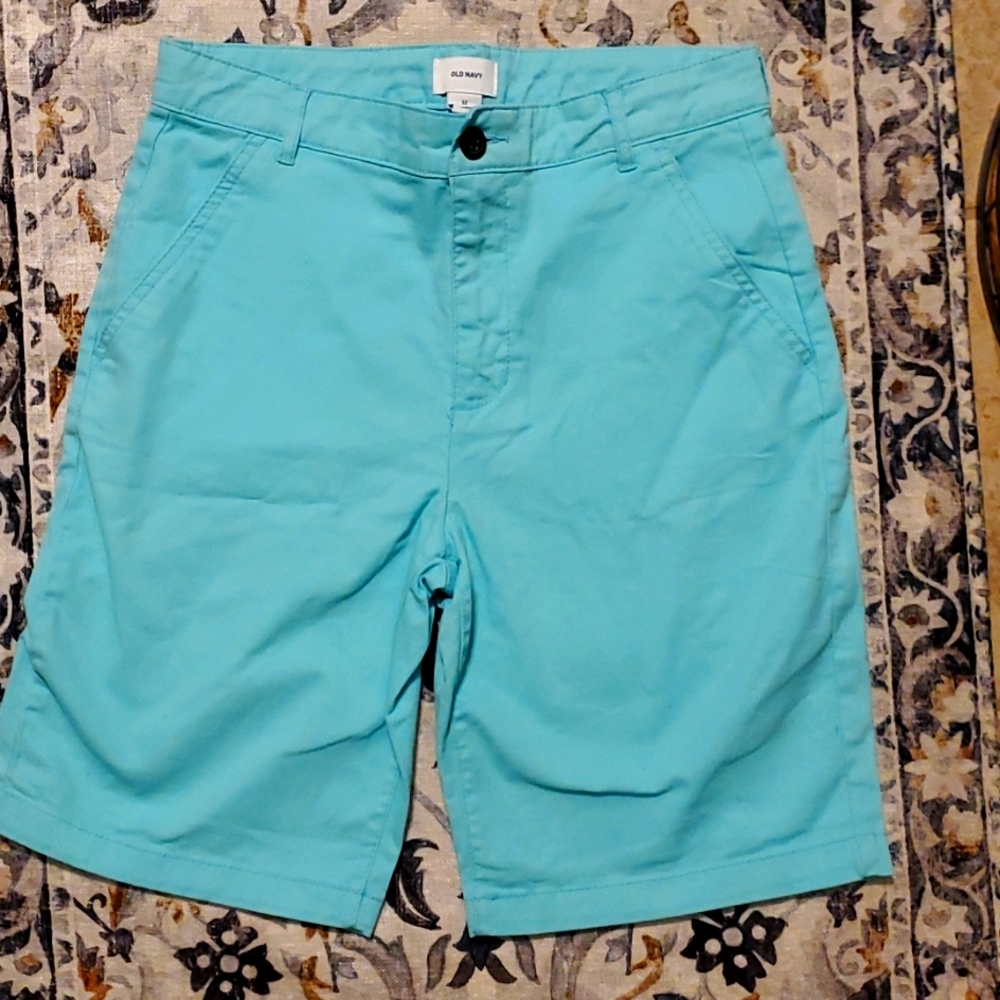 Youth Husky Aquia Teal Cotton Khaki Shorts with adjustable waist.